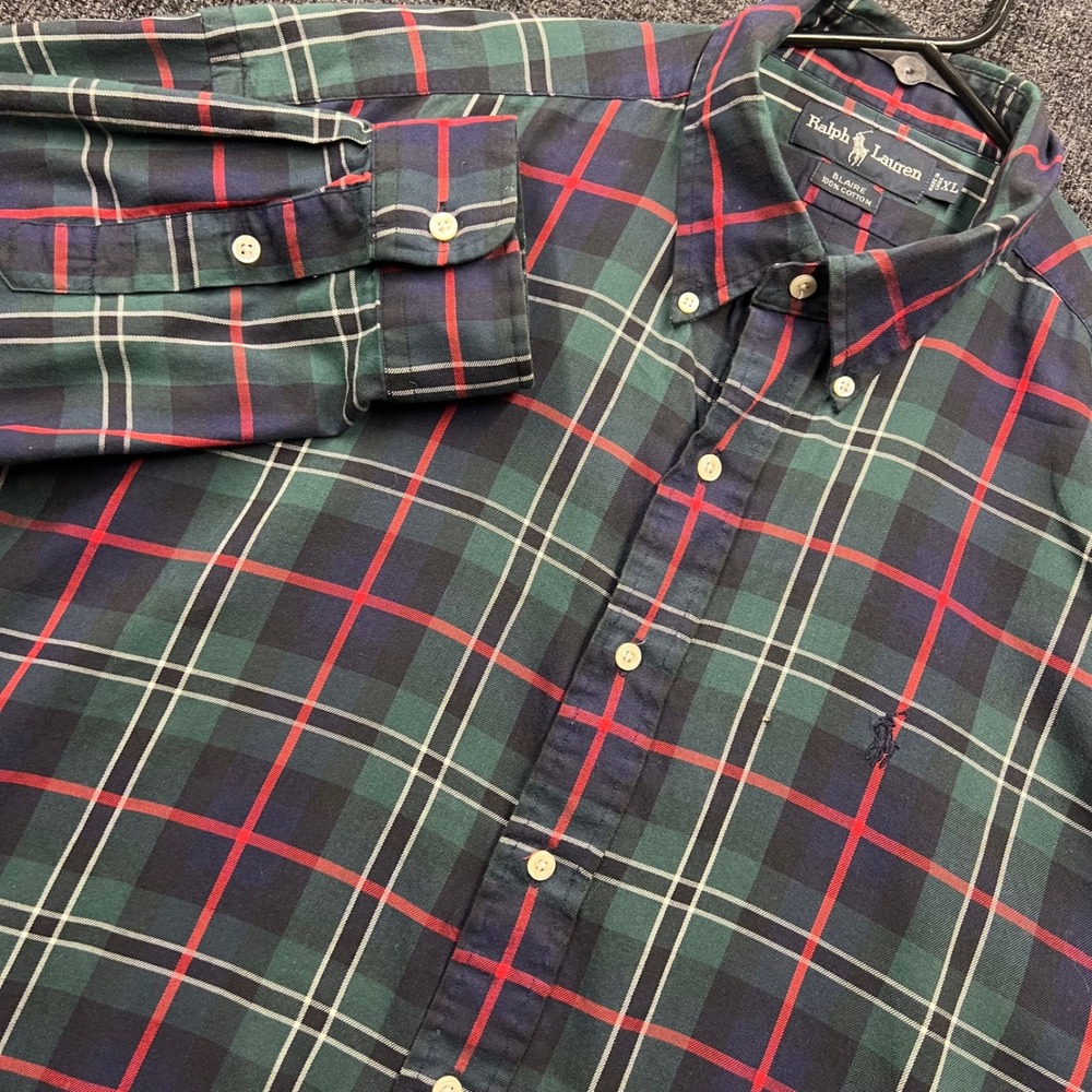 Ralph Lauren Blaire Shirt Mens XL Green Navy Red Plaid Button Down Cotton 2849